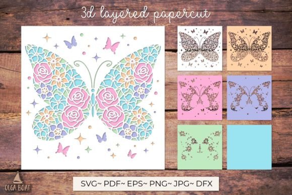 3d Butterfly Card Svg Floral Butterfly Graphics & Crafts