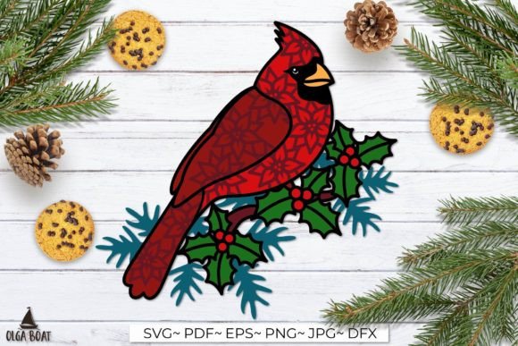 3D Cardinal Embroidery Design for Christmas Projects