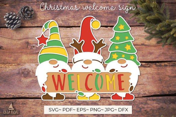 3d Christmas Gnome Welcome Sign Svg Graphics