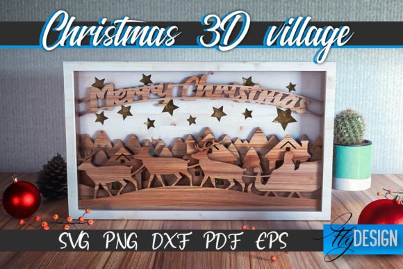 3D Christmas Village SVG Paper Cut: A Festive Graphic for Crafts and Digital Sellers
