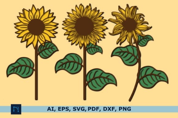 3D Laser Cut Layer Sunflowers SVG Bundle for Ornaments and Laser Cutting