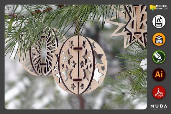 4 Pcs 3D Christmas Tree Ornament SVG for Laser Cutting