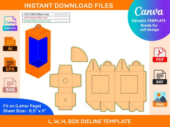 Flower Cone Box Dieline Template and 3D