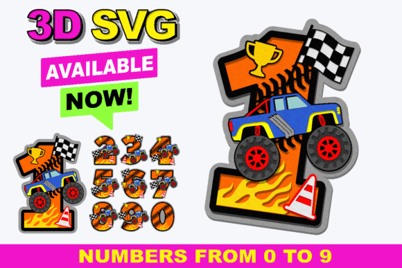 Monster Truck Party Numbers: A Bold Embroidery Design for Crafty Creations