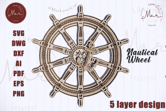 Nautical Ship Wheel 3D Multilayer SVG La for Laser Cutting and Wall Decor