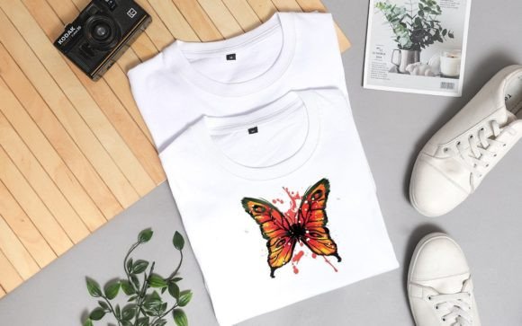 Paper Cut Orange Watercolor Butterfly for Crafts and Graphics