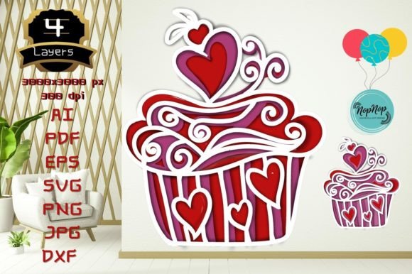Valentine 3D Cupcake Laser Cutting Valentine S Day